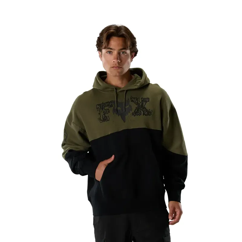 Fox Abyss Fleece Pullover Hoodie in Olive Green-2