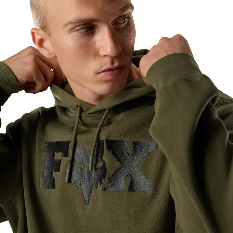 Fox F Head X Fleece Pullover Hoodie in Olive Green-5