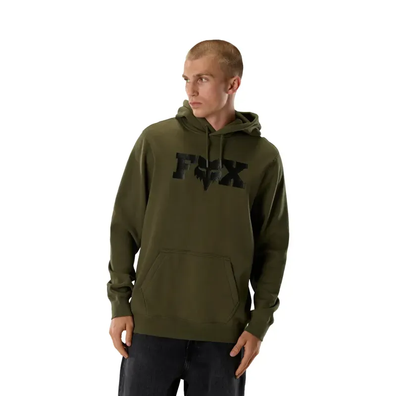 Fox F Head X Fleece Pullover Hoodie in Olive Green-2